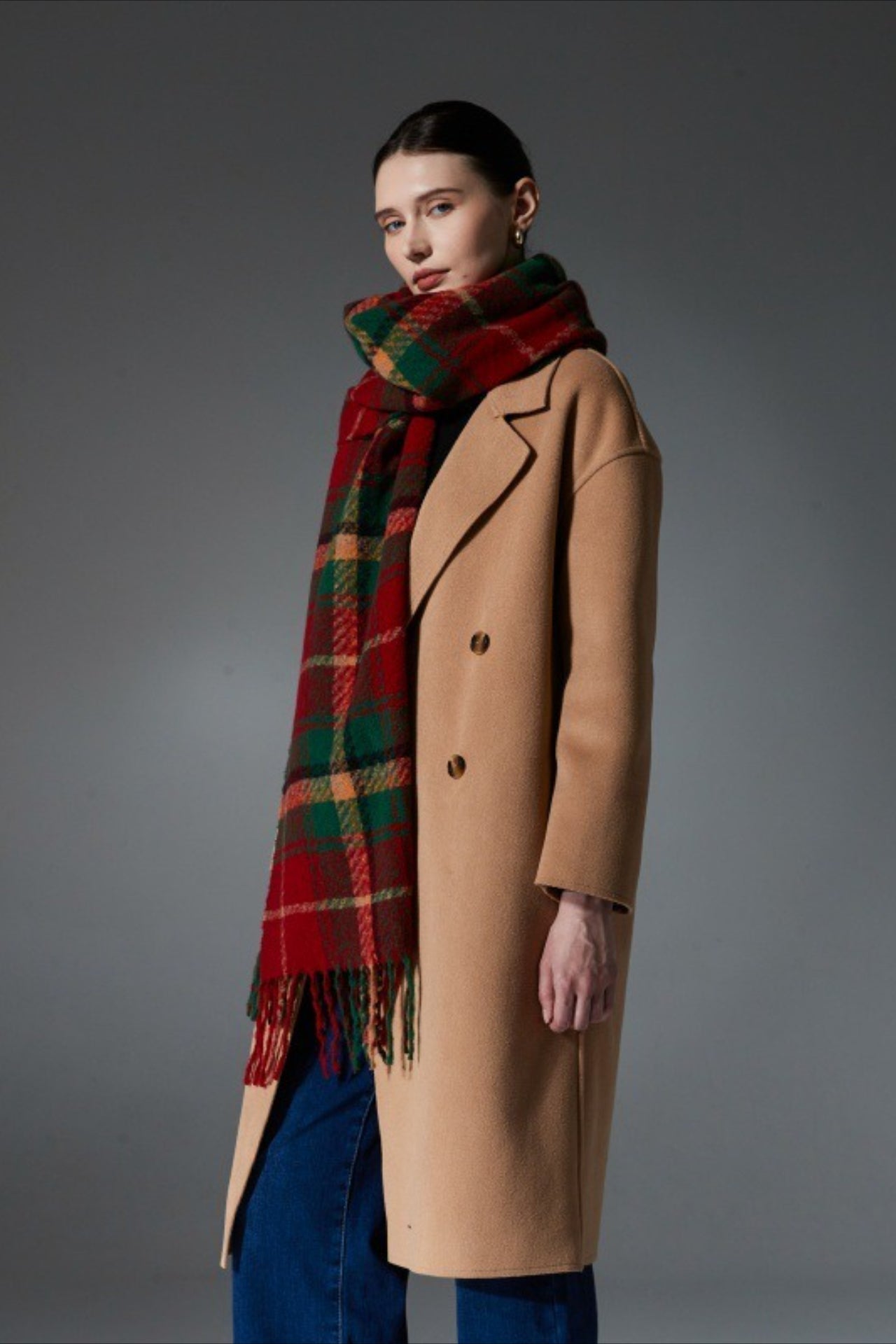 Plaid Fringe Christmas Scarf