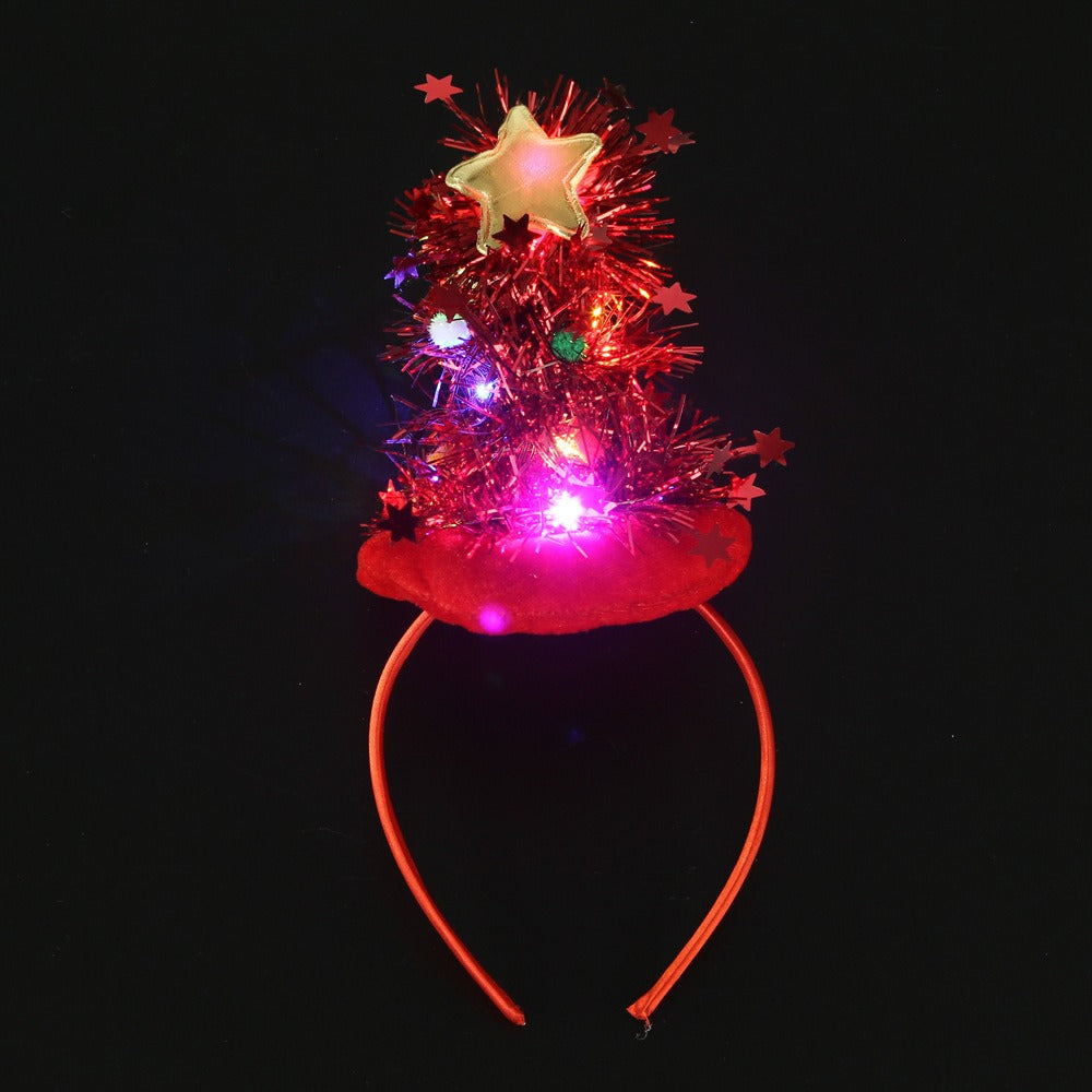 Christmas Velvet Glitter Star Pom Pom Lighted Tree Hair Accessory
