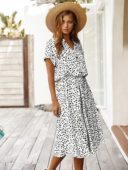 - Vintage midi dress with short sleeves