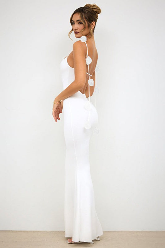 Floral Applique Backless Slip Dress