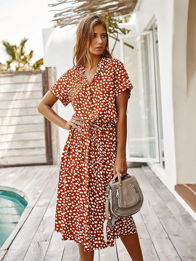 - Vintage midi dress with short sleeves