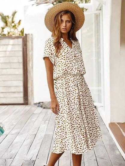 - Vintage midi dress with short sleeves