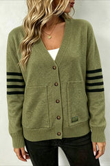 Black Stripe Sleeve Pocket Cardigans