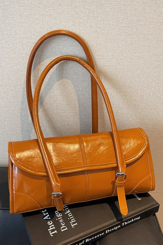 Waxed Leather Retro Long Handbag Chic Shoulder Underarm Commuter Bag