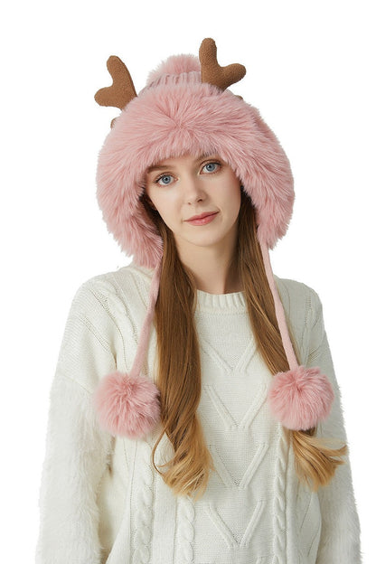 Reindeer Antler Pom Pom Christmas Hat