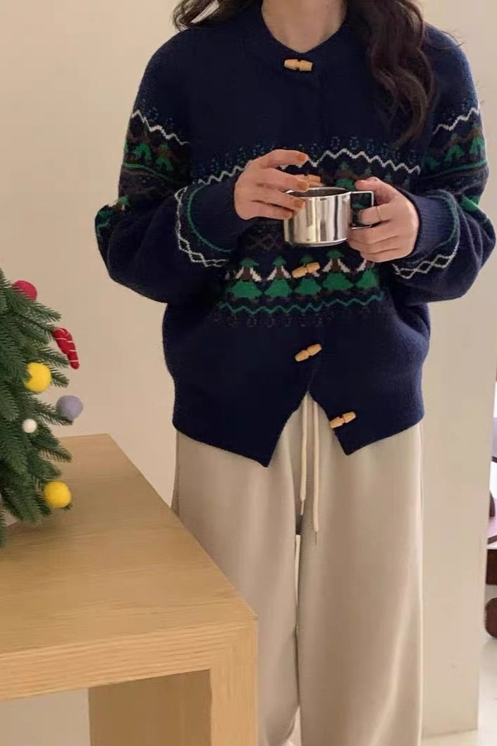 Retro Jacquard Christmas Cardigan