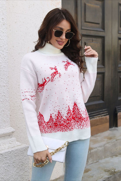Christmas Cozy Color Block Snowflake Print Sweater