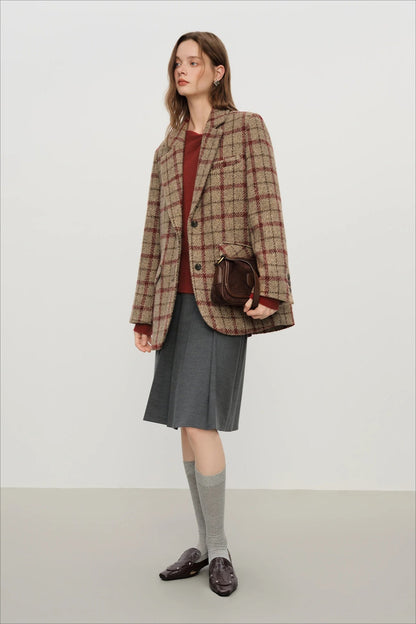 Retro Plaid Short Blazer Christmas Outerwear