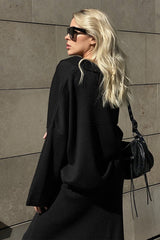 V Neck Sweater Midi Skirt Knit Set