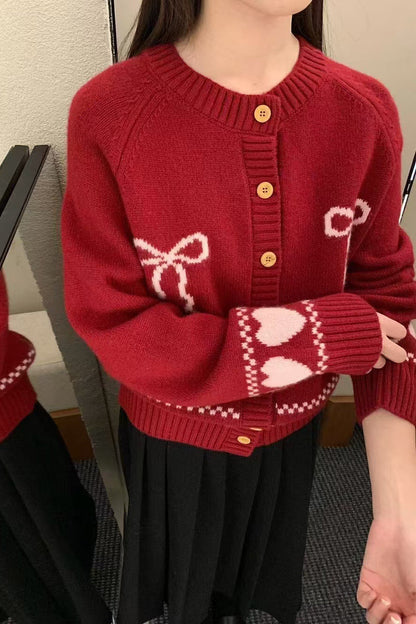 Relaxed Fit Bow Front Christmas Cardigan