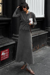 Button Cardigan Camisole Skirt Knit Set