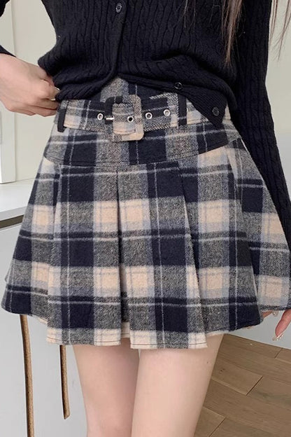 Plus Size Wool Plaid Pleated Christmas Skirt