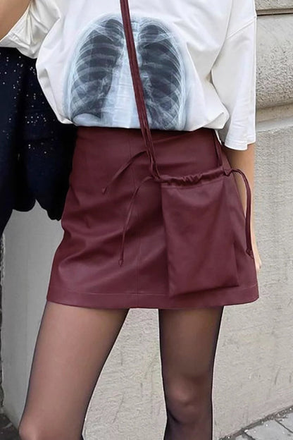 Red Matte Leather Christmas Skirt