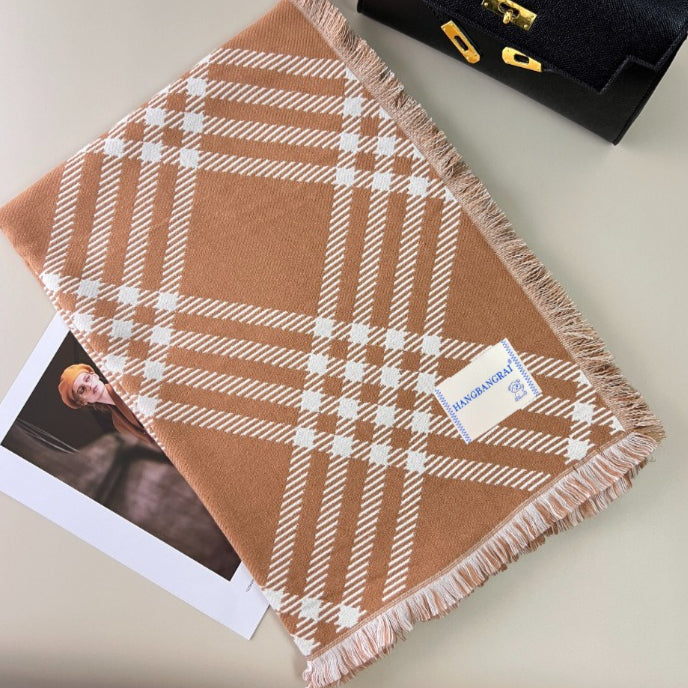 Classic Checkered Wool Blend Christmas Scarf