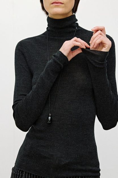 Solid Color Washable Wool Turtleneck Long Sleeve Tee