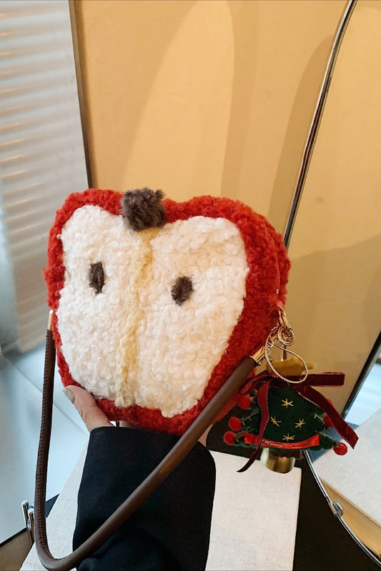Fuzzy Sherpa Apple Bag Cute Mini Handheld Shoulder Crossbody Bag