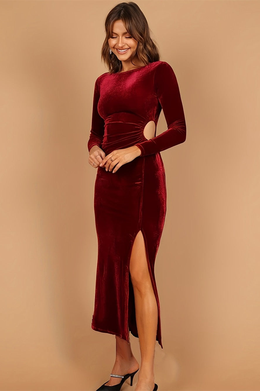 Elegant Bodycon Long-Sleeve Party Sexy Velvet Dress