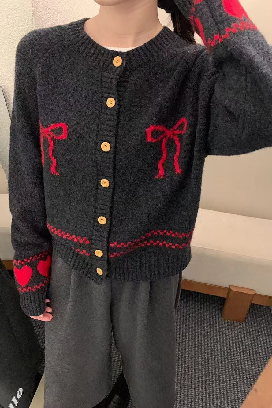 Relaxed Fit Bow Front Christmas Cardigan