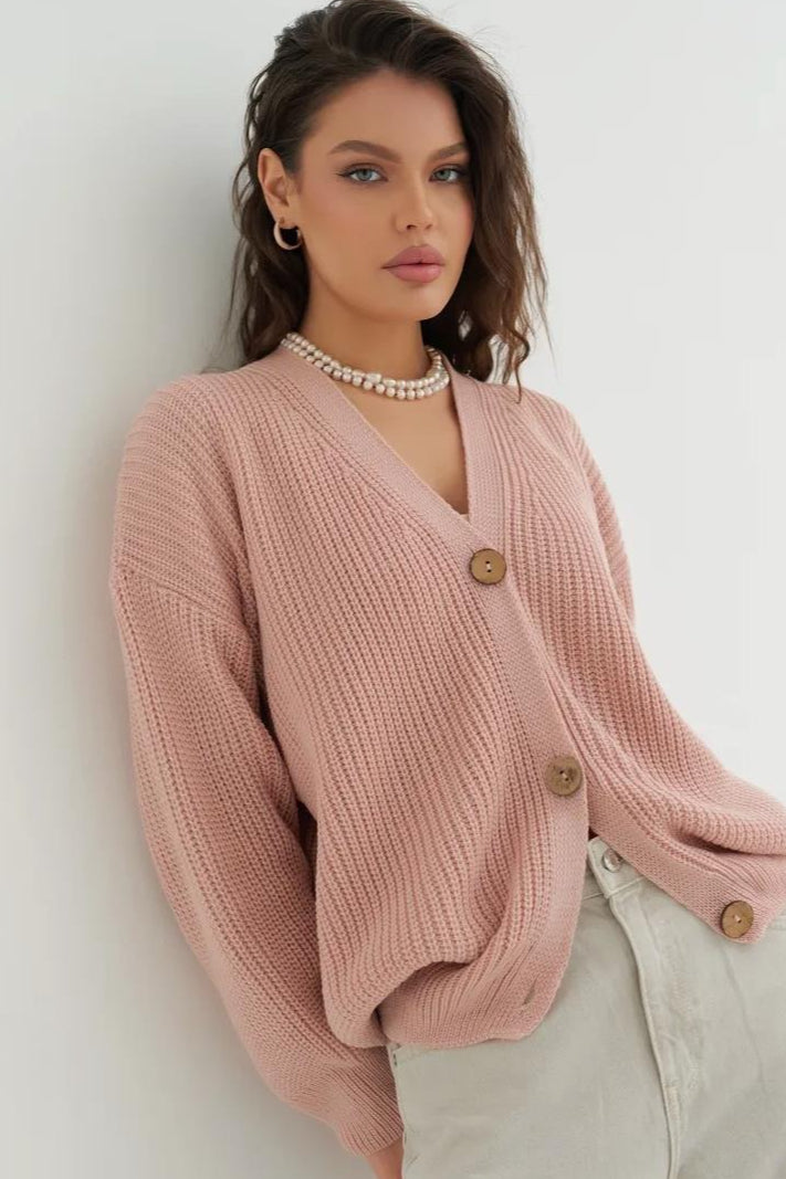 Relaxed Fit Solid Color Christmas Cardigan