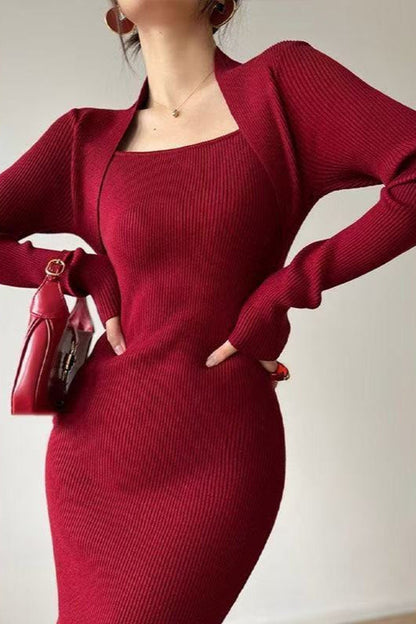 Solid Knitted Square Neck Slim Maxi Dress