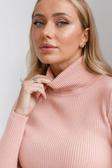 Fitted Ribbed Turtleneck Knit Sweater