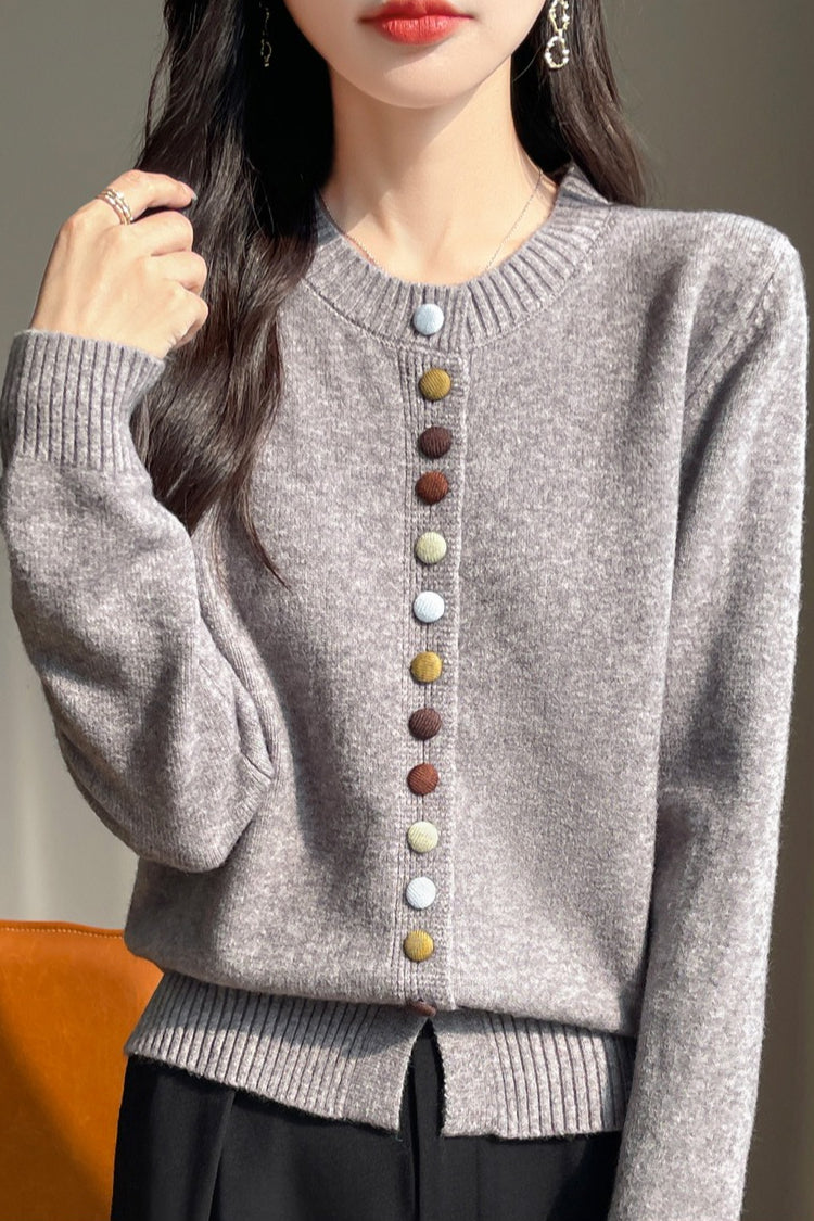 Color Button Solid Velvet Christmas Cardigan