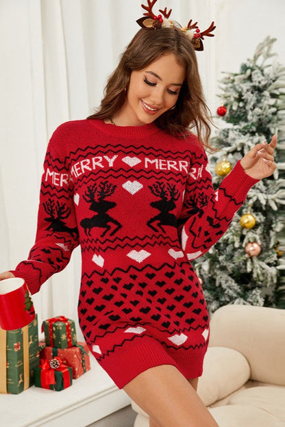 Christmas Red Long Sleeve Knit Mermaid Slim Maxi Sweater Dress