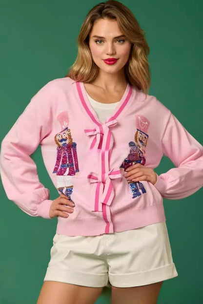 Nutcracker Sequin Bow Tie Christmas Cardigan