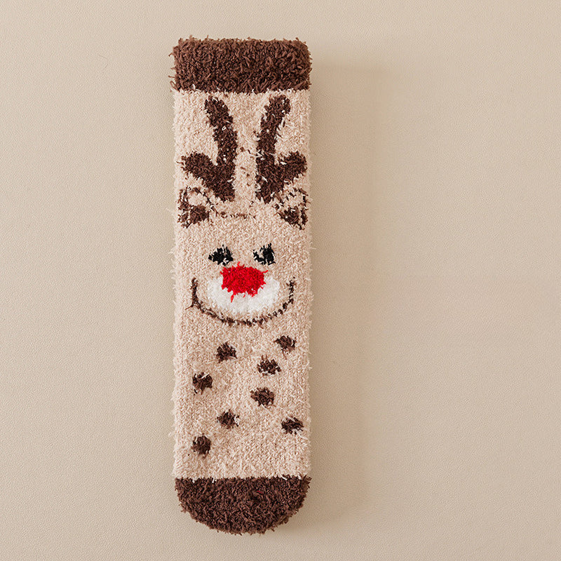 Cute Coral Fleece Thick Warm Mid Calf Christmas Socks