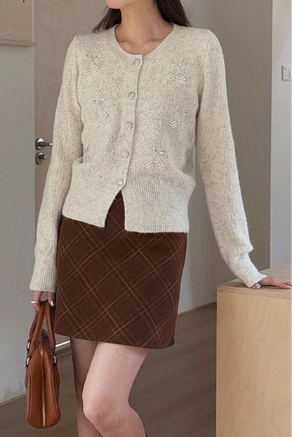 Embroidered 3D Cherry Knit Christmas Cardigan