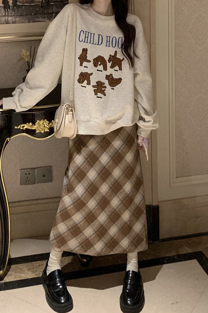 High Waist Vintage A-Line Slit Christmas Skirt