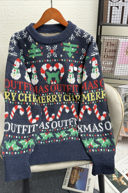 Christmas Contrast Crew Neck Loose Long Sleeve Sweater