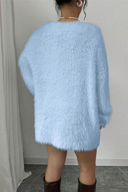 V-Neck Cozy Fuzzy Solid Loose Fit Sweater