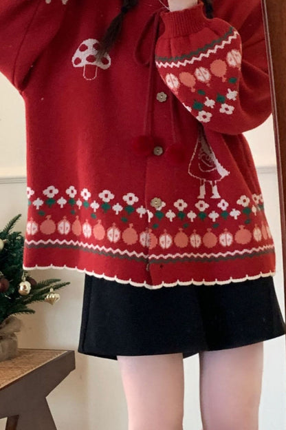 Pompom Oversized Christmas Cardigan