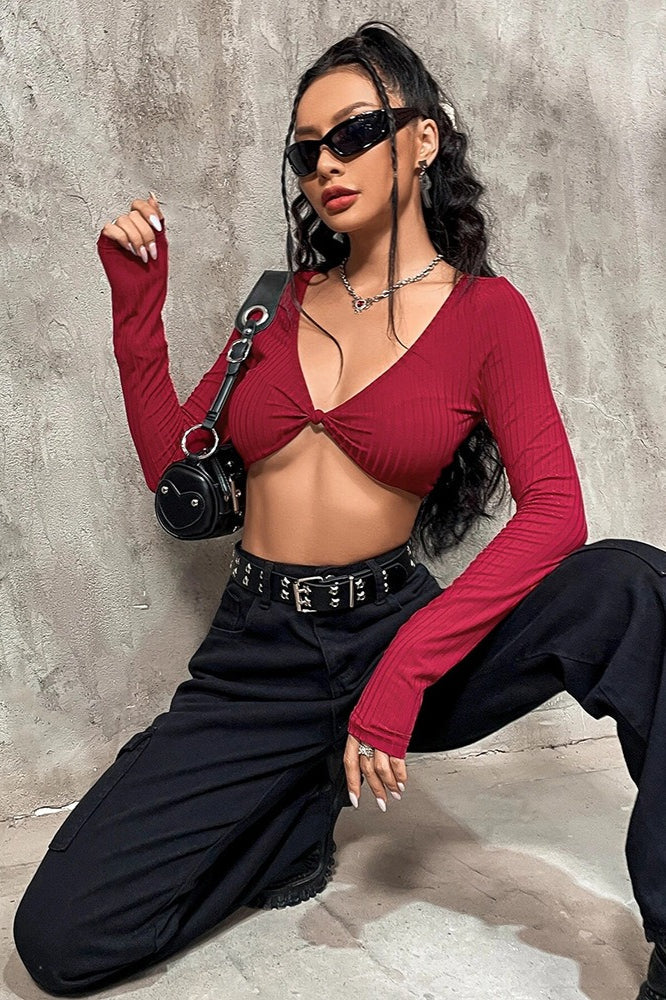 Striped Sexy Cropped Bustier Long Sleeve Tee