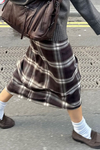 Asymmetric Straight Plaid Christmas Skirt