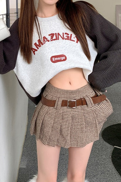 Houndstooth Pleated High Waist Christmas Skirt