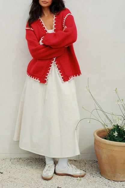 Vintage Cable Knit V Neck Button Christmas Cardigan