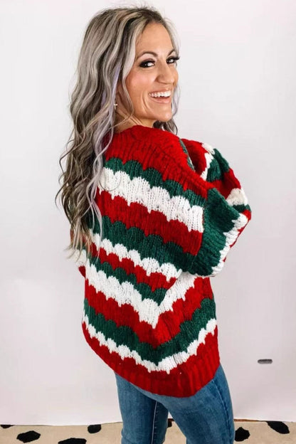 Christmas Chic Christmas Striped Color Block Sweater