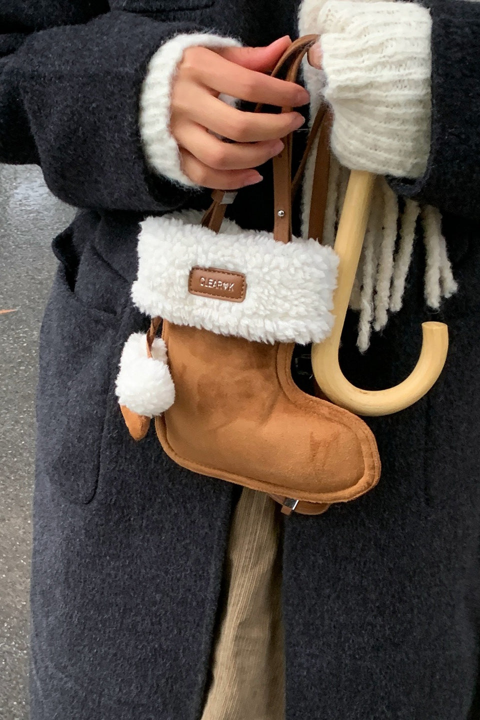 Cute Boot Shape Suede Fuzzy Crossbody Bag Mini Phone Bag
