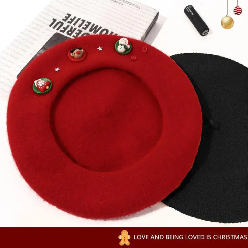 Vintage French Artist Christmas Beret Hat Hat-L