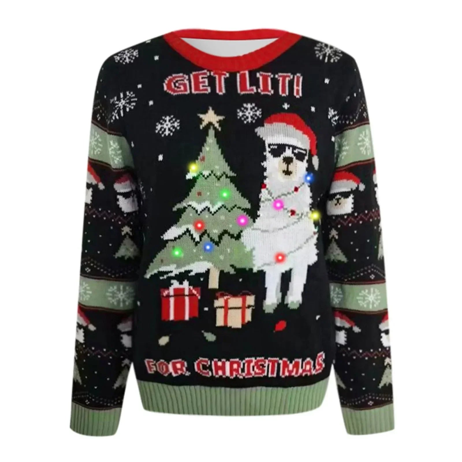 Led Light Jacquard Loose Christmas Knitted Pullover Casual Fashion Sweater Sweaters-L