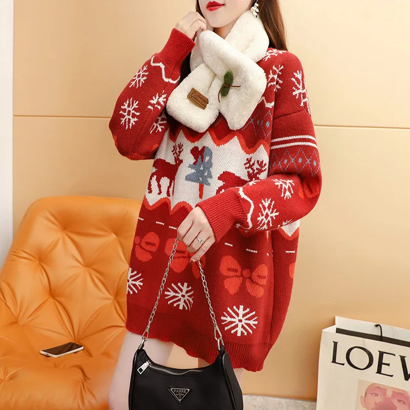Autumn Winter Christmas Elk Red Oversized Casual Fashion Sweater / M Sweaters-L