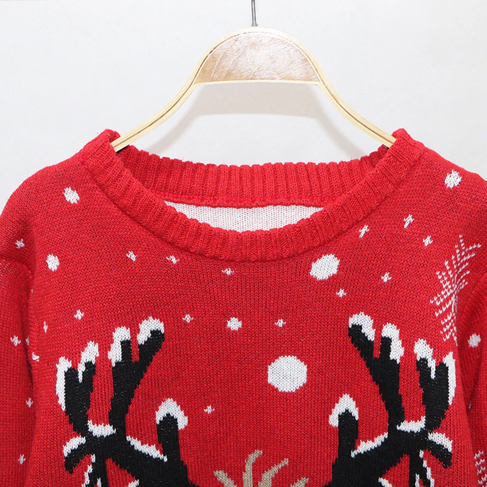 Warm Long Sleeves Fur Collar Cartoon Reindeer Print Christmas Sweater Sweaters-L