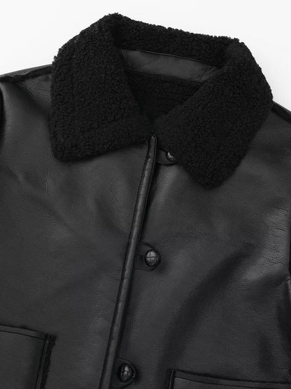 Dark Night Shearling Trendy Leather Flight Jacket Pu Jackets