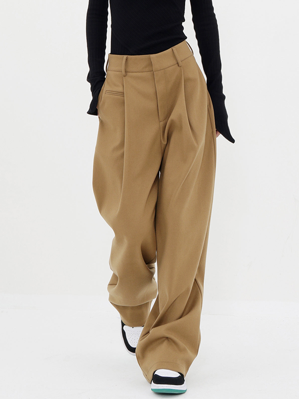 Basic Baggy Wide Trendy Leg Dress Pants Khaki / Xs