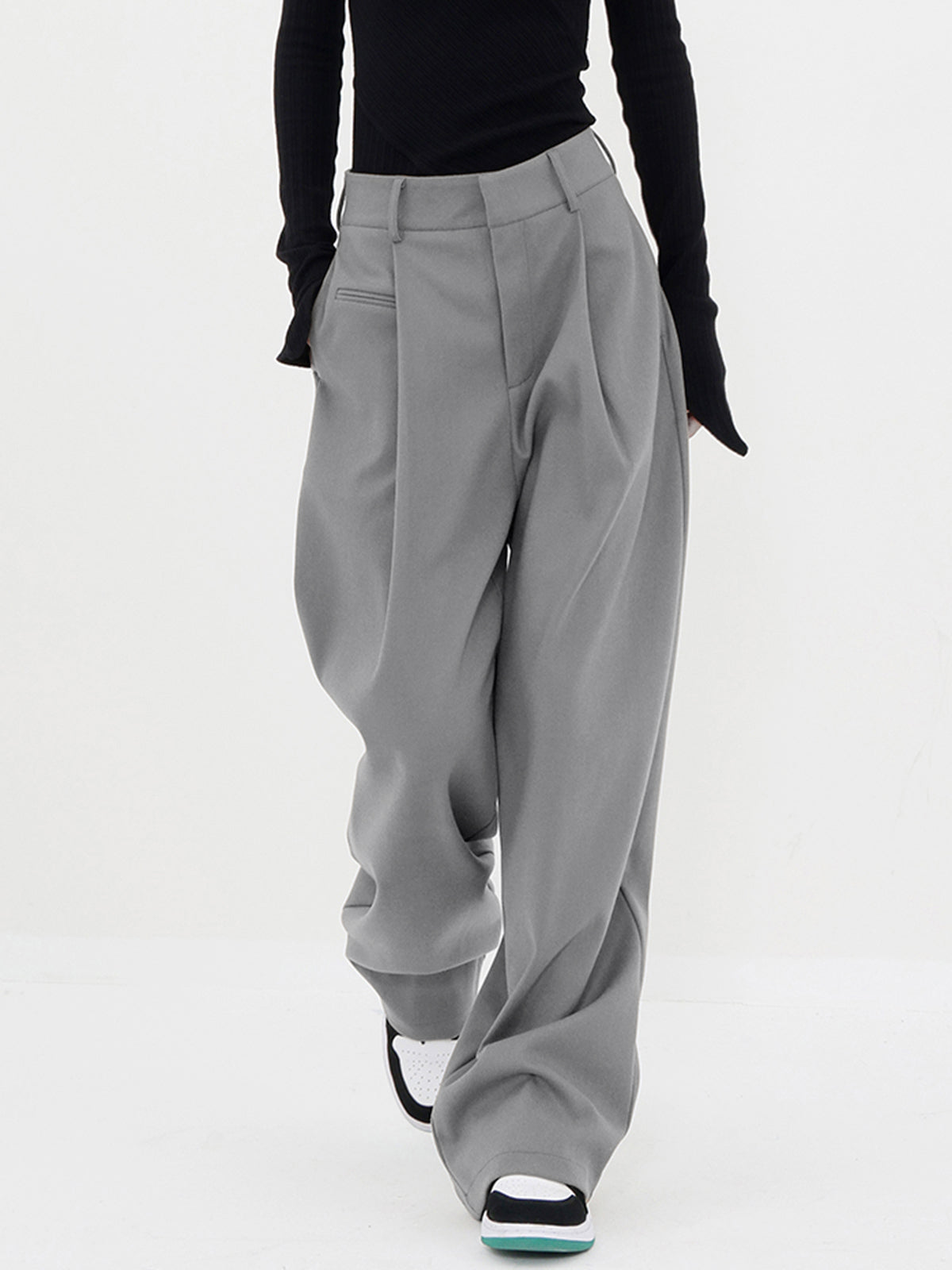 Basic Baggy Wide Trendy Leg Dress Pants Grey / Xs