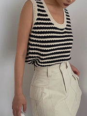 Vibemartini Classy Stripe Crochet Sweater Vest