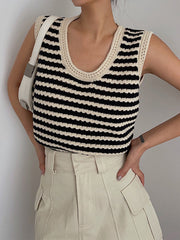 Vibemartini Classy Stripe Crochet Sweater Vest