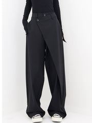 Vibemartini Asymmetrical Layer Button Wide Leg Dress Pants